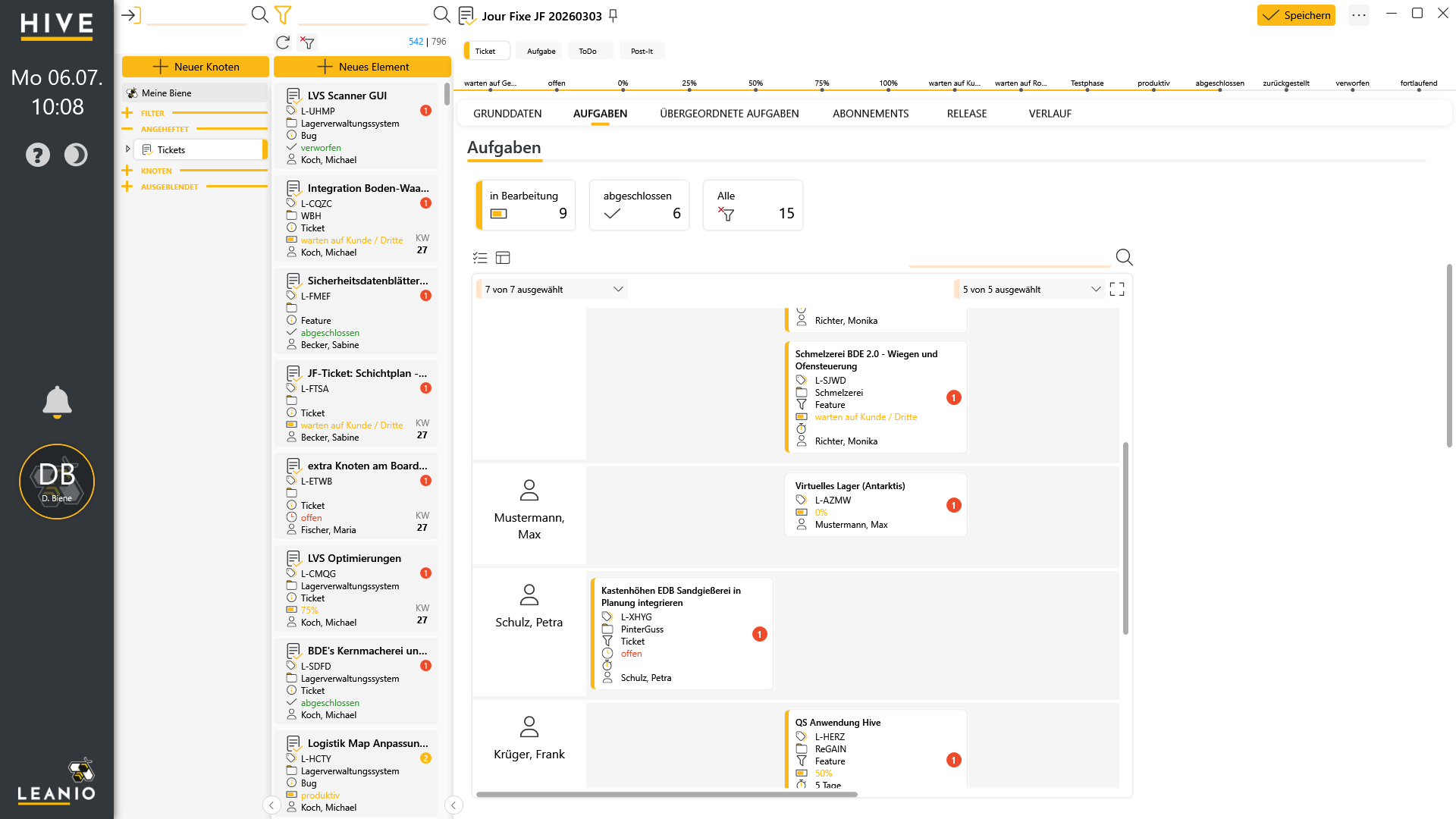 LEANIO Hive: Ticket Aufgaben Kanban Board